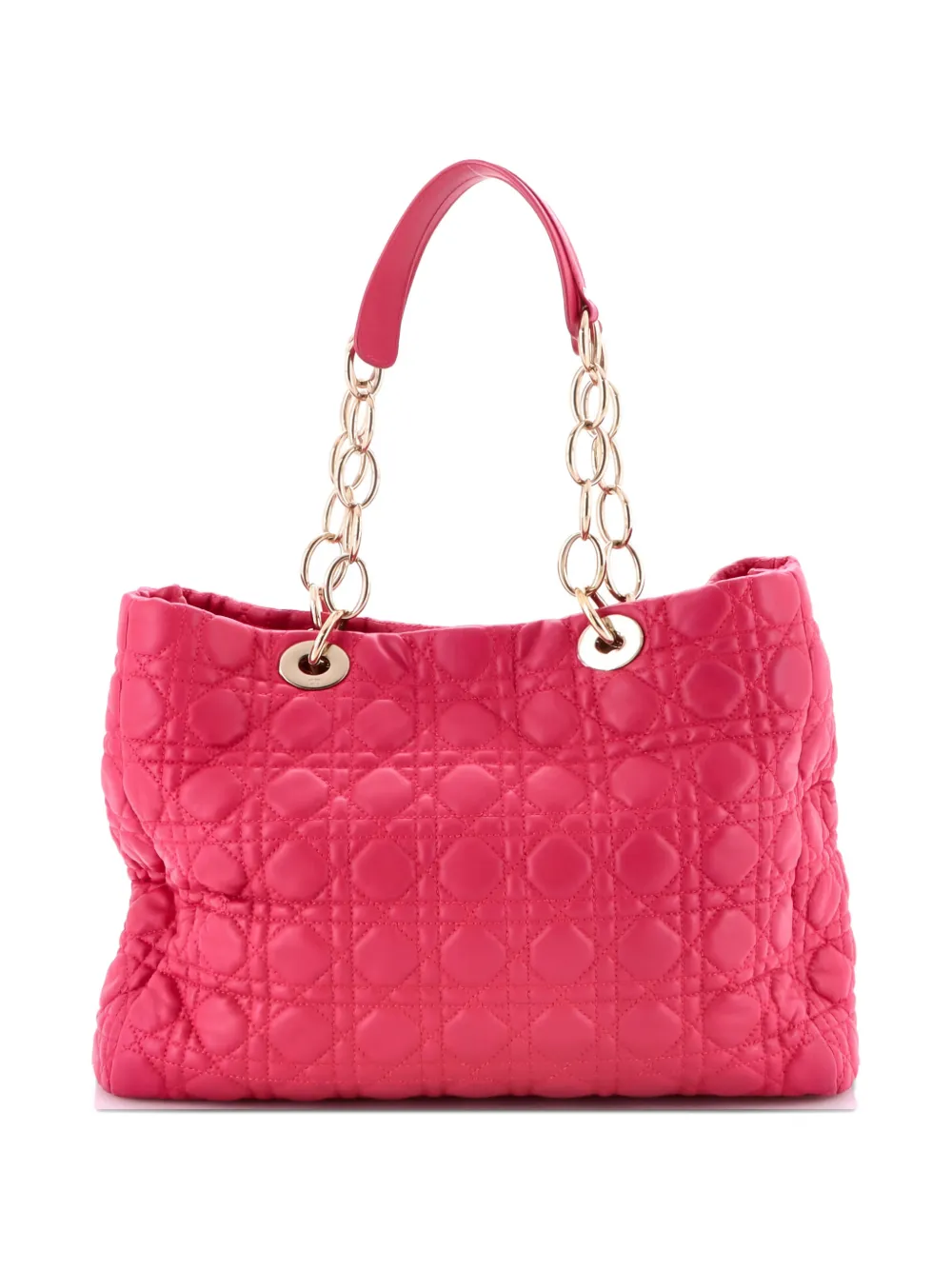 Pre-owned Dior Soft Chain Cannage Quilt Lambskin Large Tote Bag In Pink