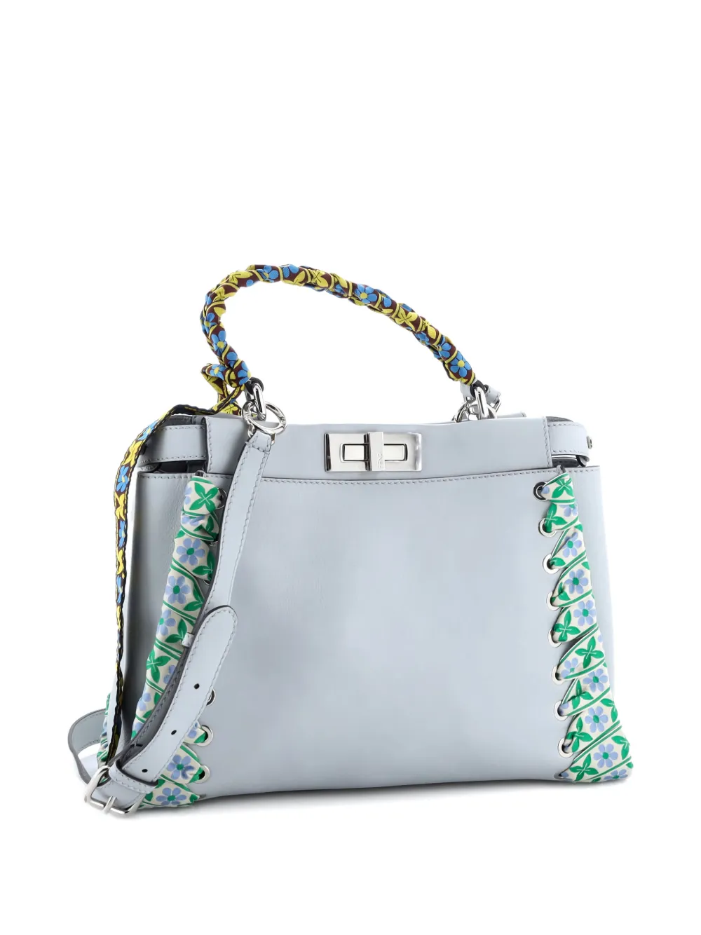  Fendi Pre-owned Peekaboo Bag Leather With Ribbon Whipstitch Regular Satchel - Grey 