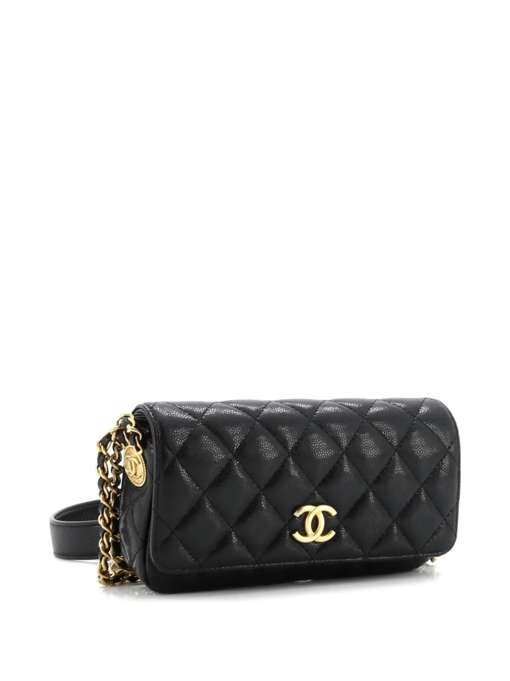 CHANEL Pre-owned Twist Your Buttons Flap Clutch With Chain Quilted Caviar Crossbody Bag In Black