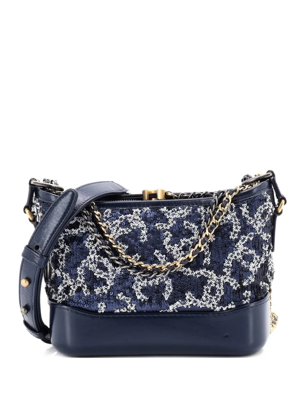 CHANEL Pre-Owned Borsa passepartout Gabrielle piccola con paillettes e logo - Blu