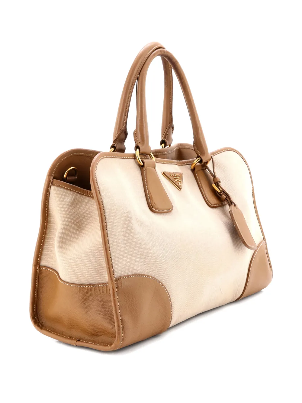 Pre-owned Prada Convertible Tote Canvas And Saffiano Leather Large Satchel In Brown