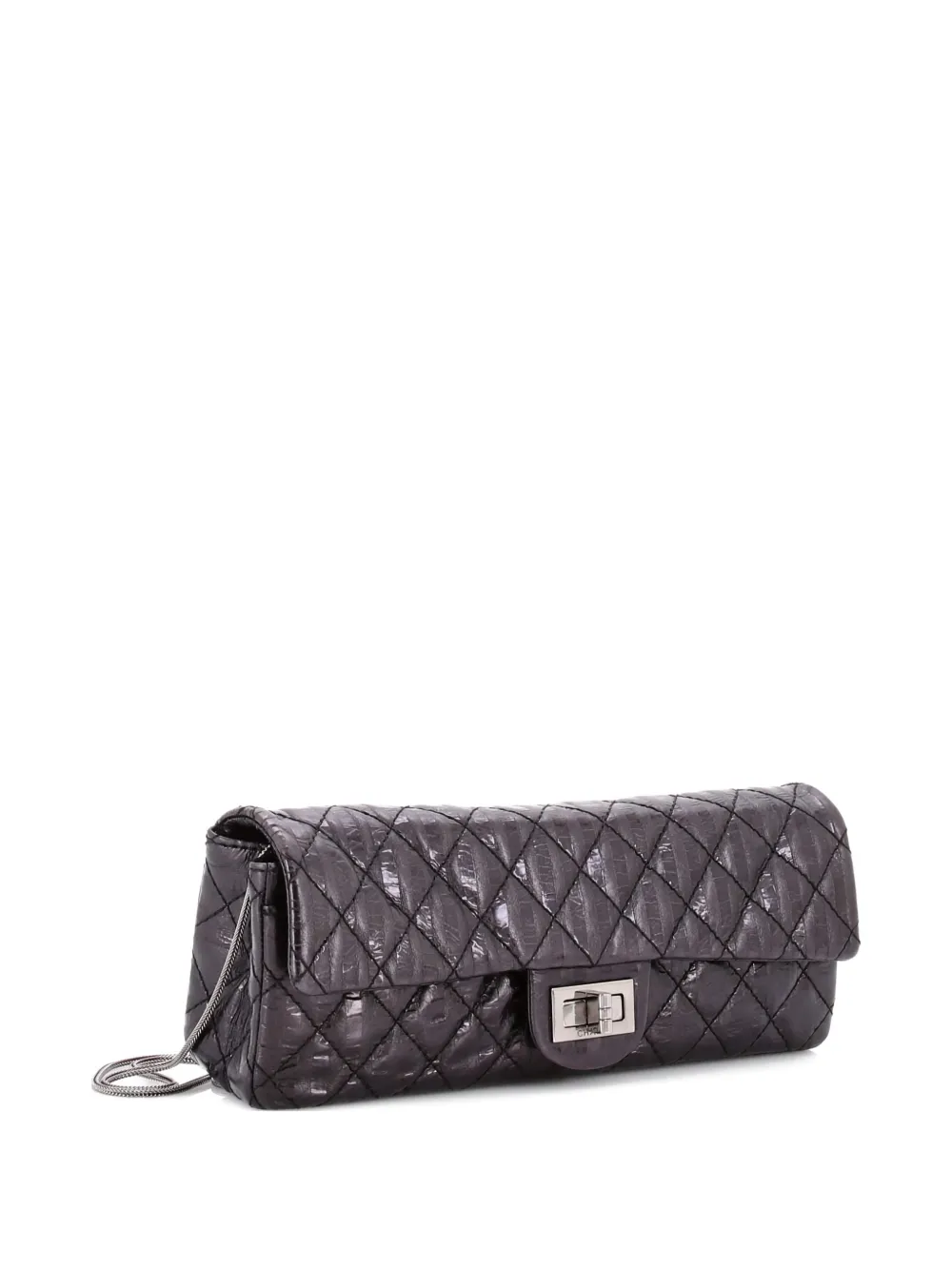 CHANEL Pre-owned Rayures East West Reissue Quilted Calfskin Small Clutch Bag In Black