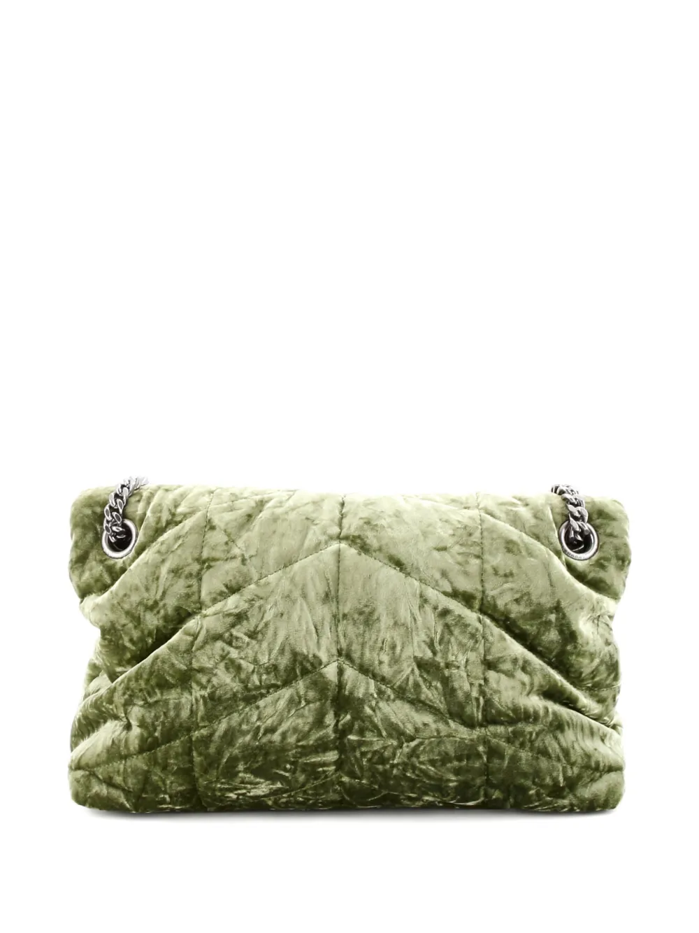 Pre-owned Saint Laurent Loulou Puffer Quilted Velvet Small Shoulder Bag In Green