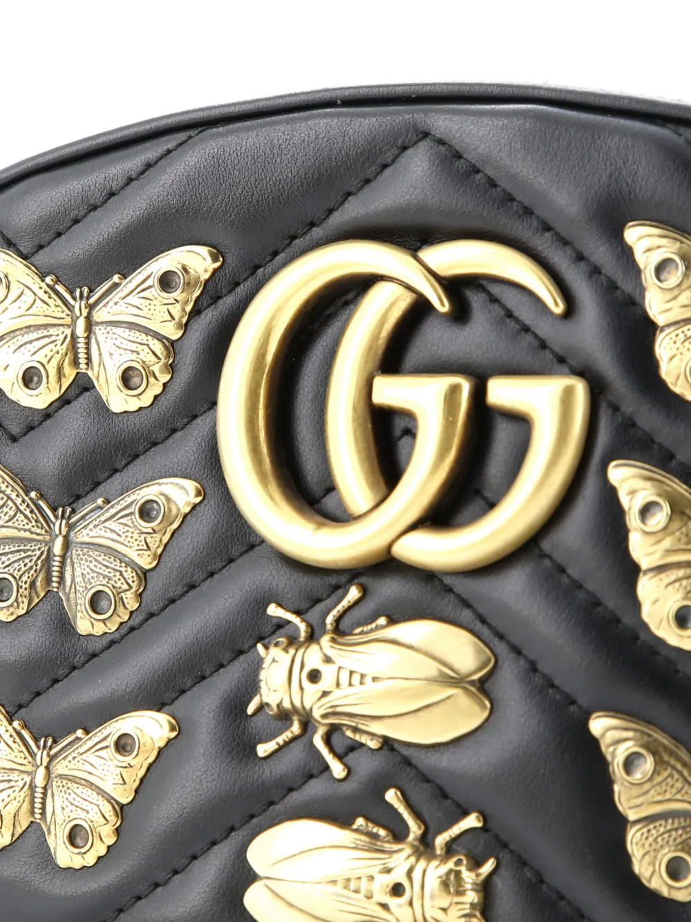 Pre-owned Gucci Gg Marmont Embellished Matelasse Leather Belt Bag In Black