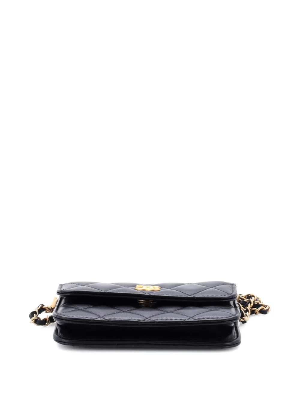 Pre-owned Chanel Pearl Crush Flap Clutch With Chain Quilted Lambskin Mini Crossbody Bag In Black