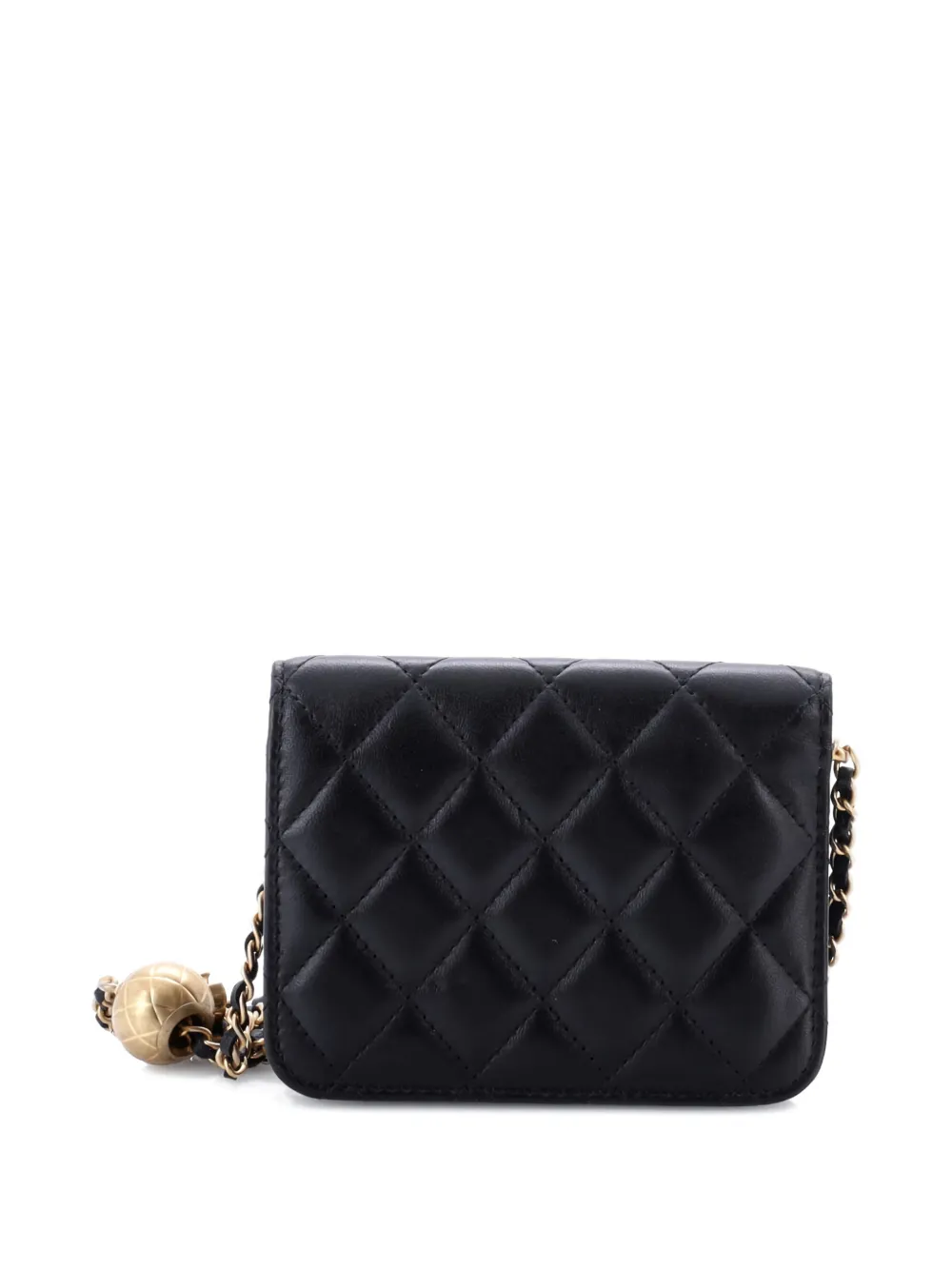 Pre-owned Chanel Pearl Crush Flap Clutch With Chain Quilted Lambskin Mini Crossbody Bag In Black