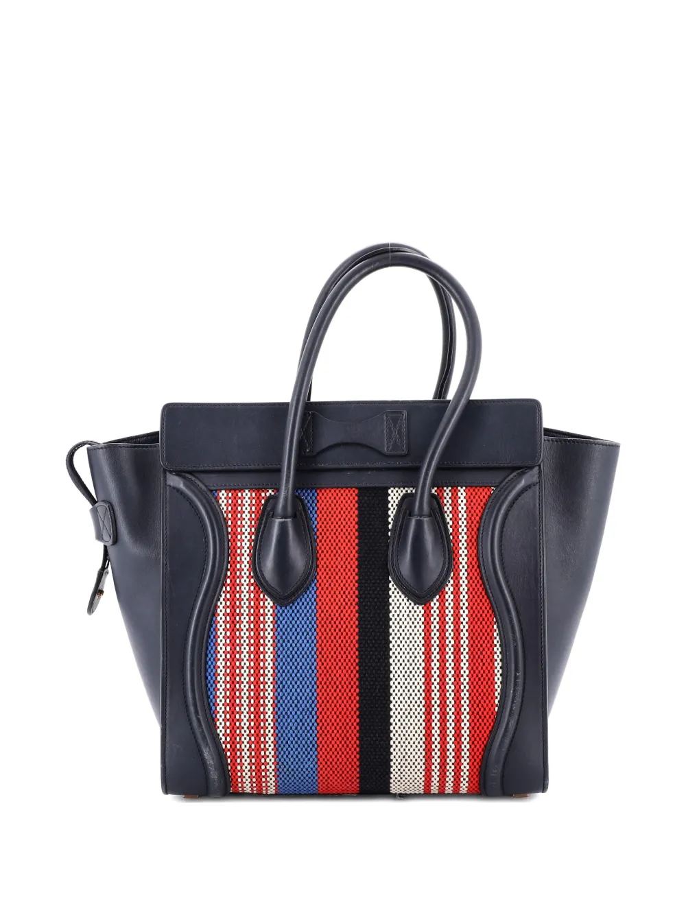 Pre-owned Celine Luggage Bag Canvas And Leather Micro Tote Bag In Blue