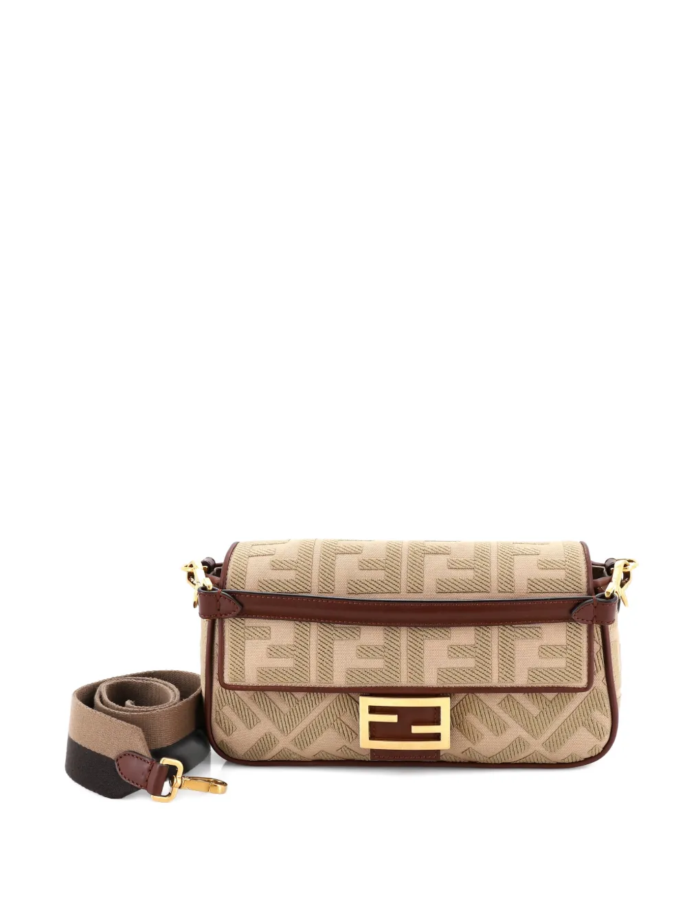 Fendi Pre-Owned Baguette NM Bag Zucca Embroidered Canvas Medium shoulder bag - Nude