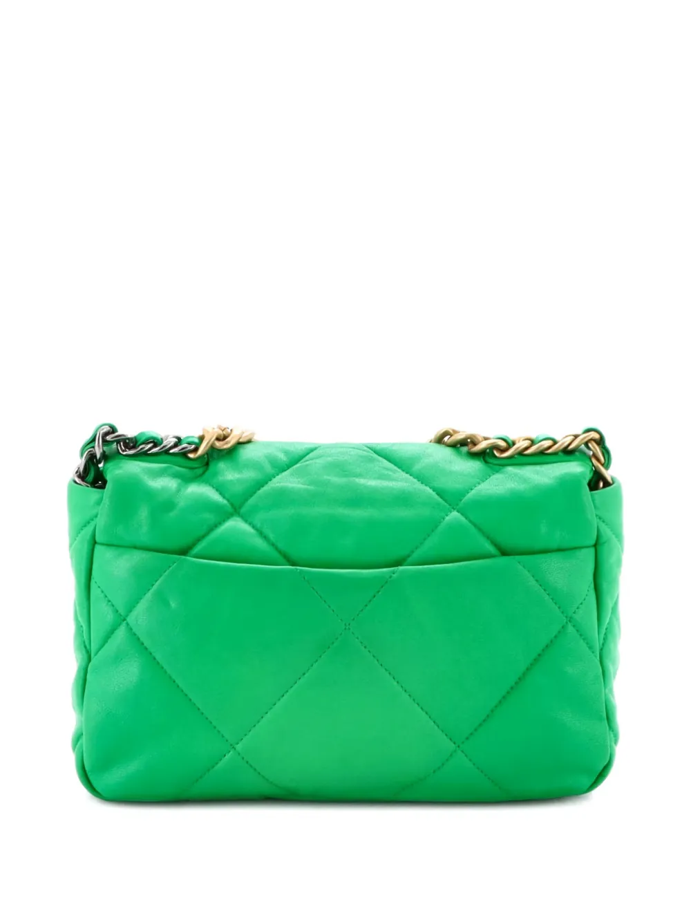 Pre-owned Chanel 19 Flap Bag Quilted Leather Medium Crossbody Bag In Green