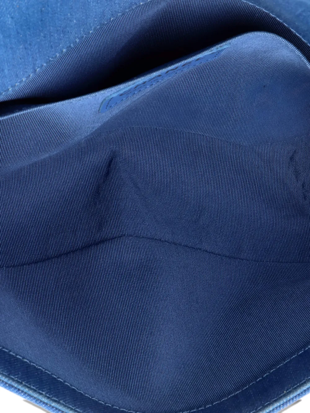 Pre-owned Chanel Boy Flap Bag Pleated Fringe Denim Old Medium Shoulder Bag In Blue