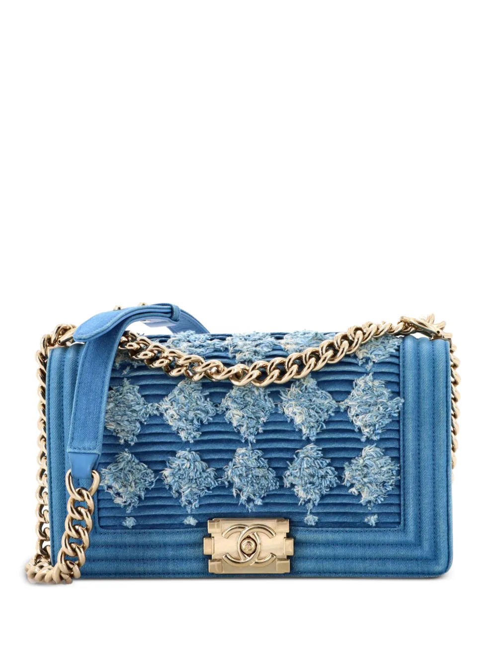 CHANEL Pre-Owned Boy Flap Bag Pleated Fringe Denim Old Medium shoulder bag - Blu