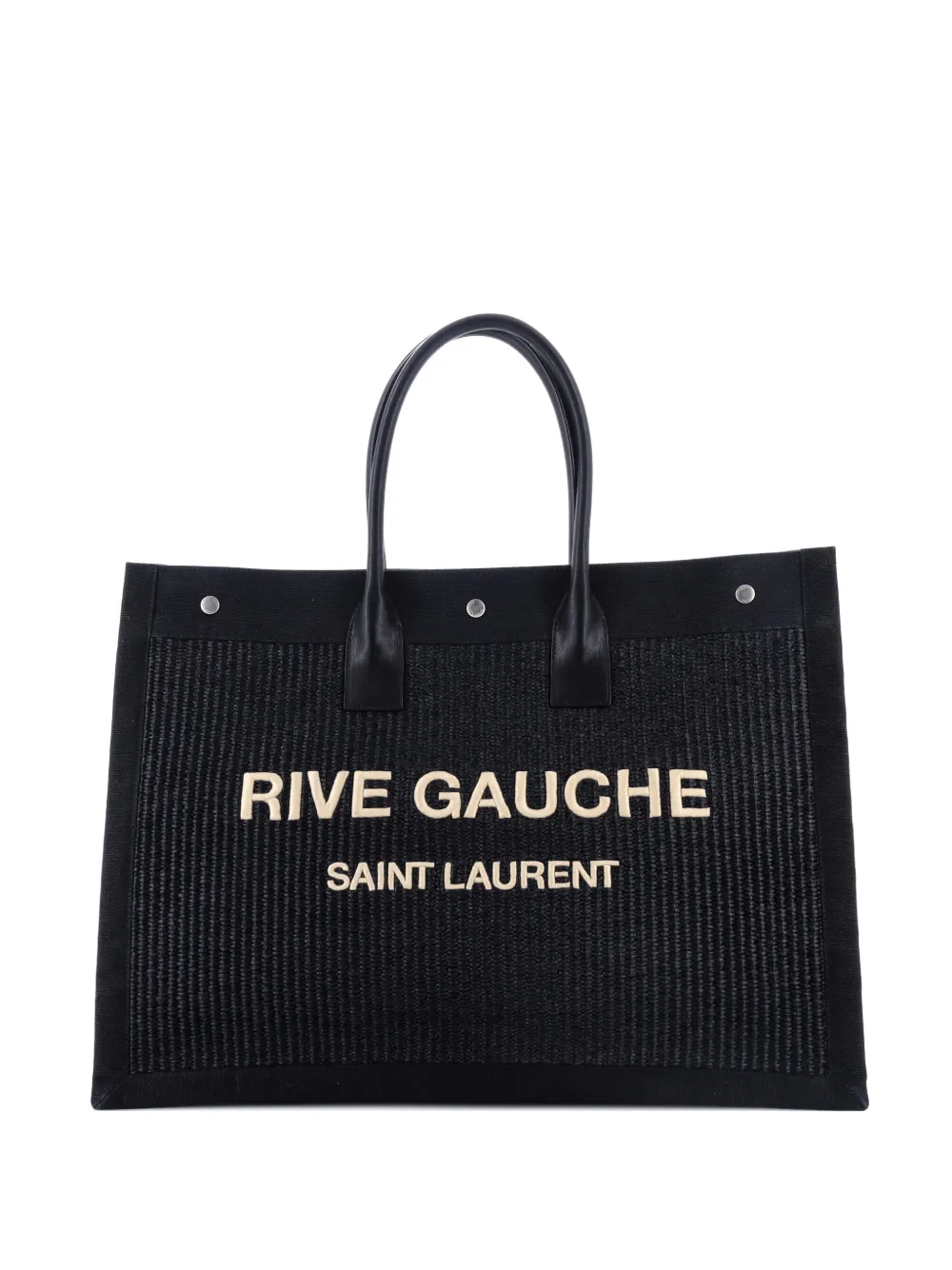 Saint Laurent Pre-Owned Rive Gauche Shopper Raffia with Canvas Large tote bag | Black | Image 1