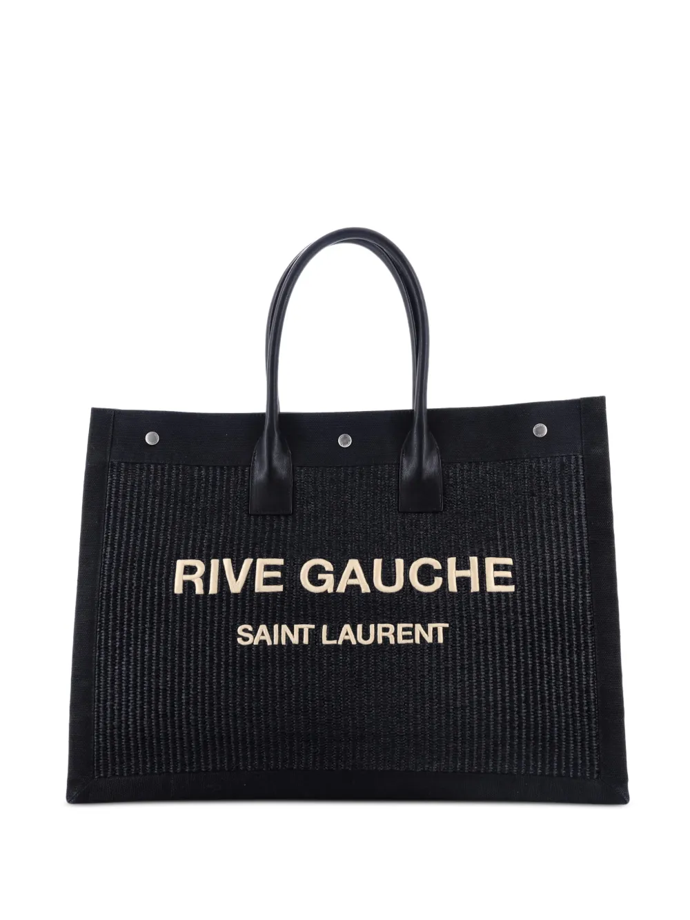 Saint Laurent Pre-Owned Rive Gauche Shopper Raffia with Canvas Large tote bag | Black | Image 1