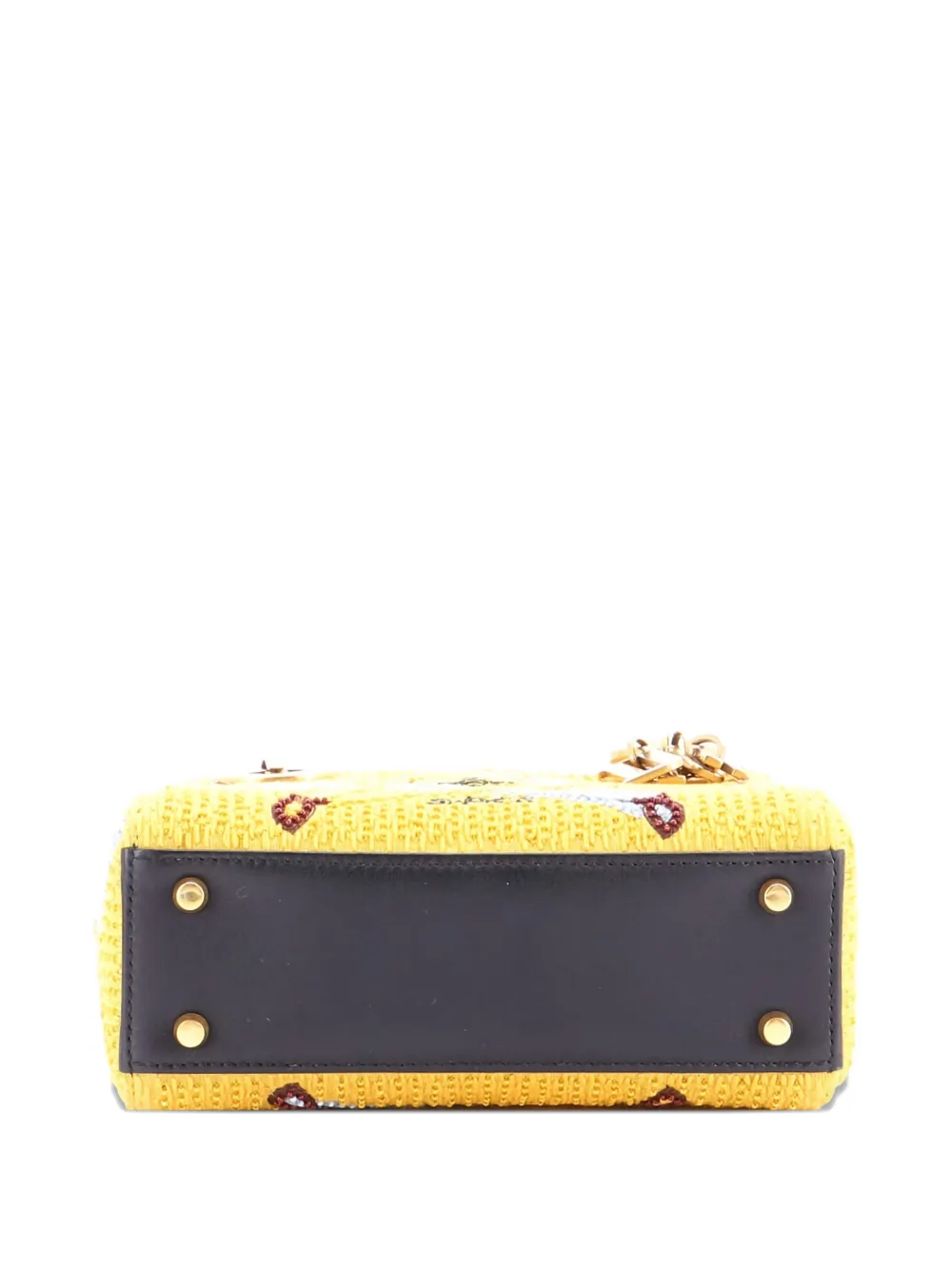 Pre-owned Dior Lady  Chain Bag Beaded Embroidered Canvas Mini Satchel In Black