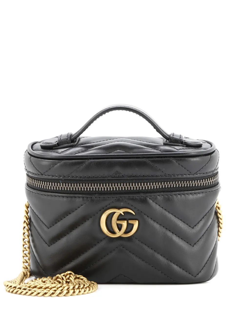 Gucci Pre-Owned GG Marmont Top Handle Vanity Chain Bag Matelasse Leather Mini crossbody bag - Nero