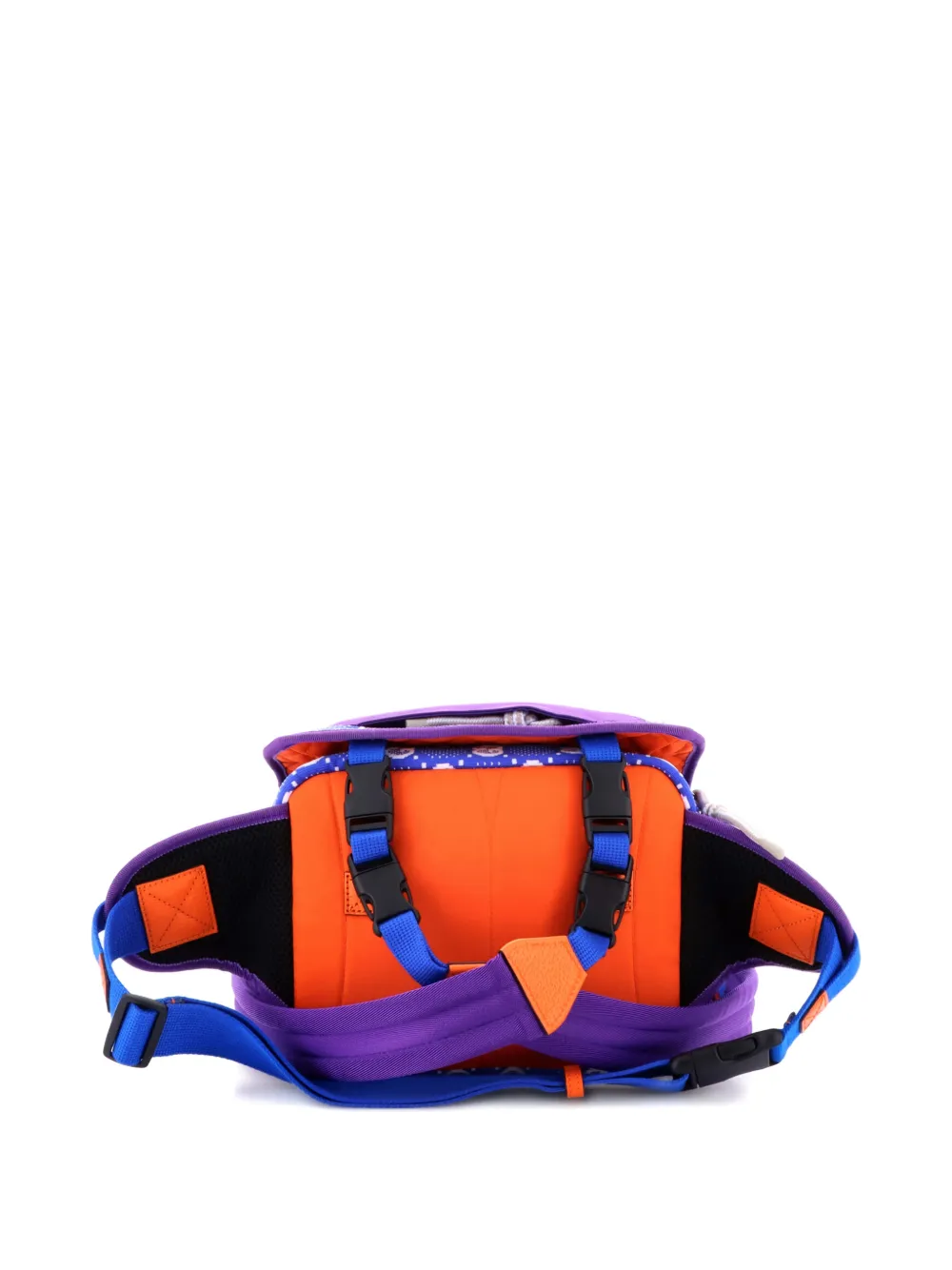 Pre-owned Gucci Buckle Flap Chest Strap Gg Fabric With Rubber Backpack In Blue