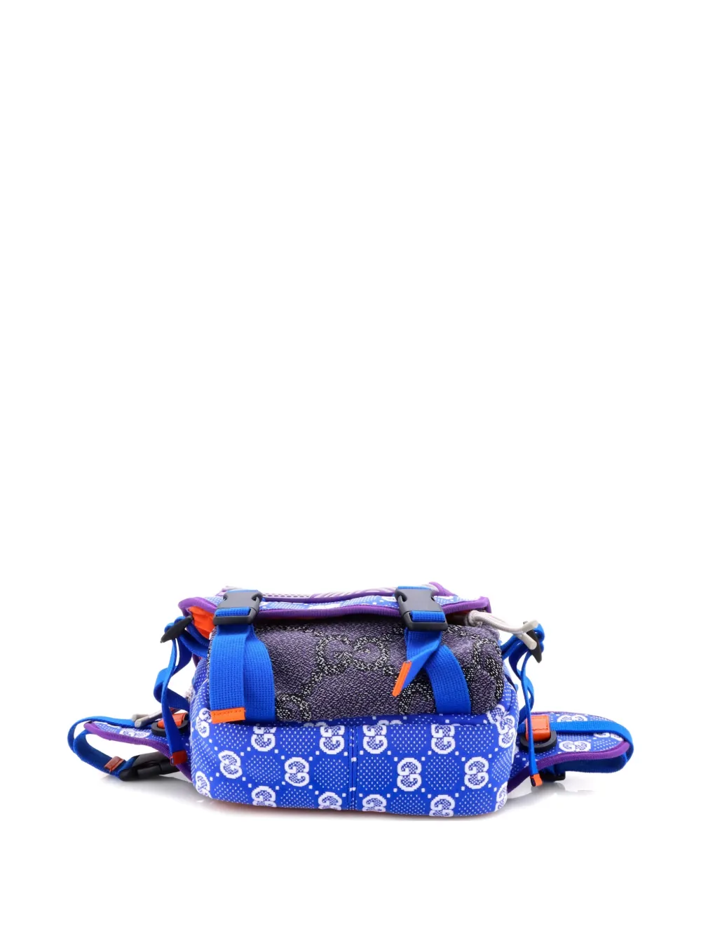 Pre-owned Gucci Buckle Flap Chest Strap Gg Fabric With Rubber Backpack In Blue
