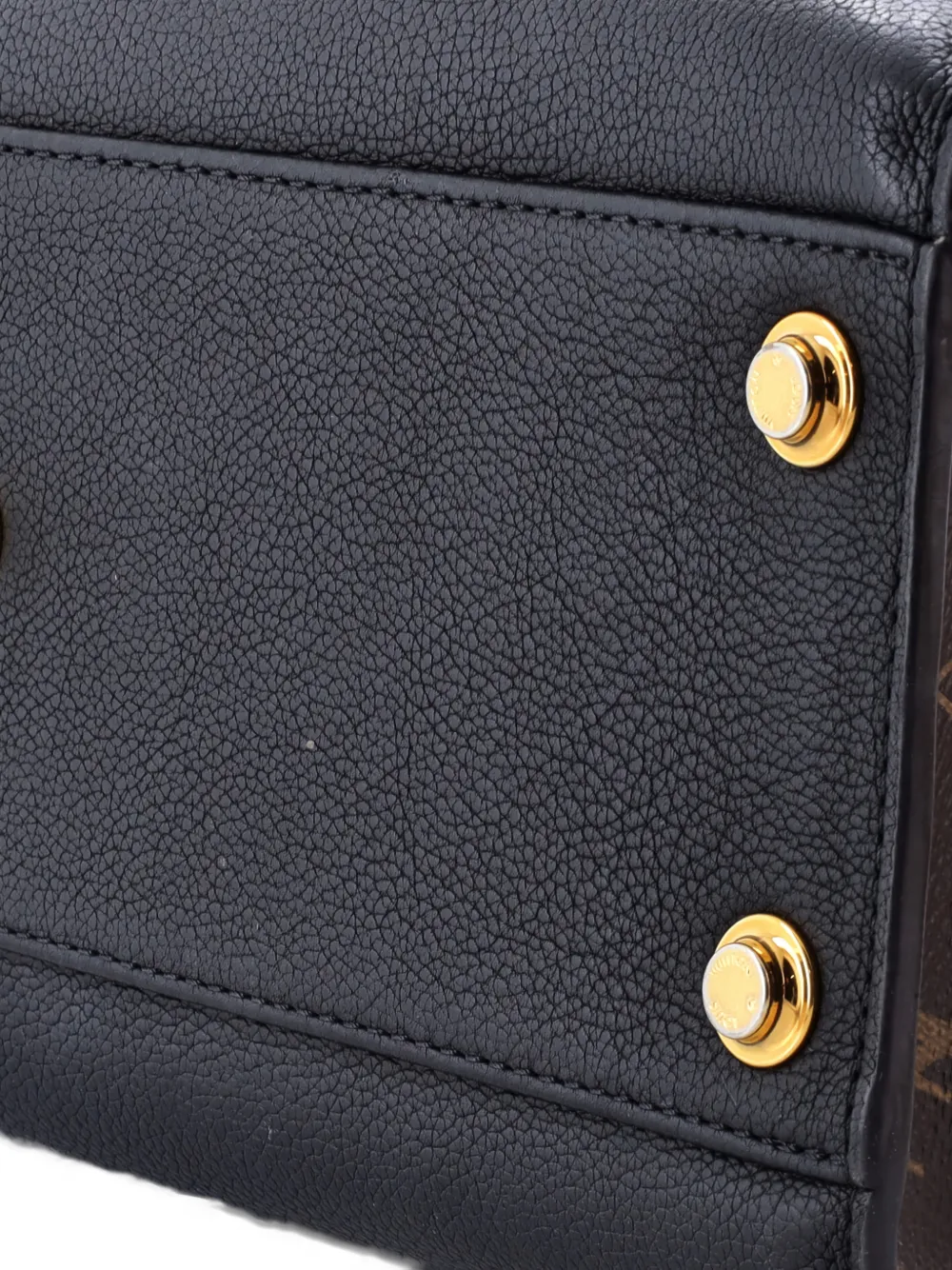 Pre-owned Louis Vuitton On My Side Leather With Monogram Canvas Mm Tote Bag In Black