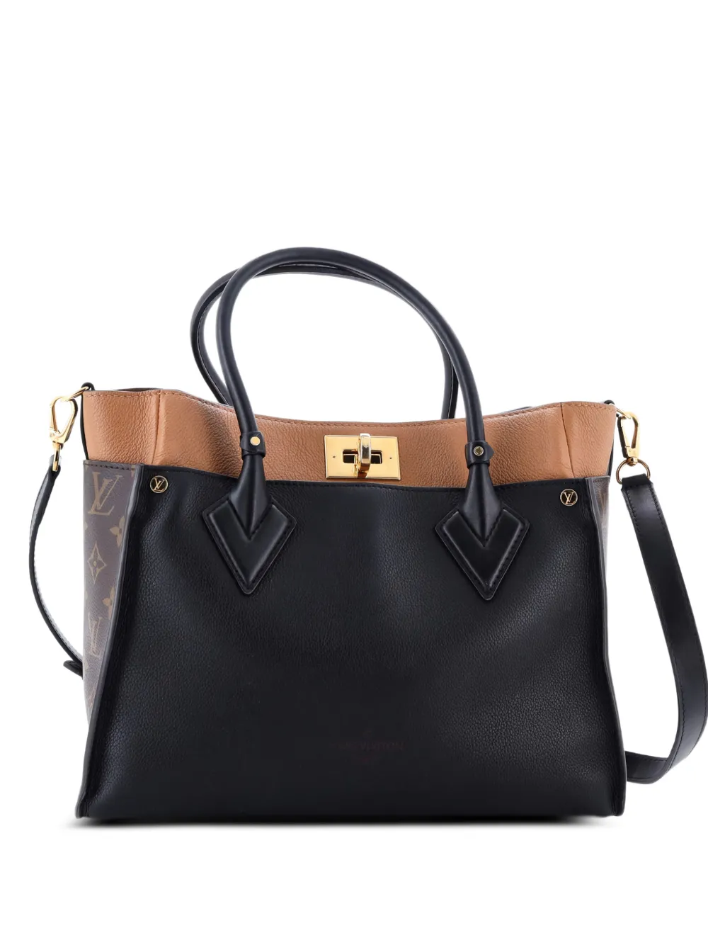 Louis Vuitton Pre-Owned On My Side Leather with Monogram Canvas MM tote bag - Nero