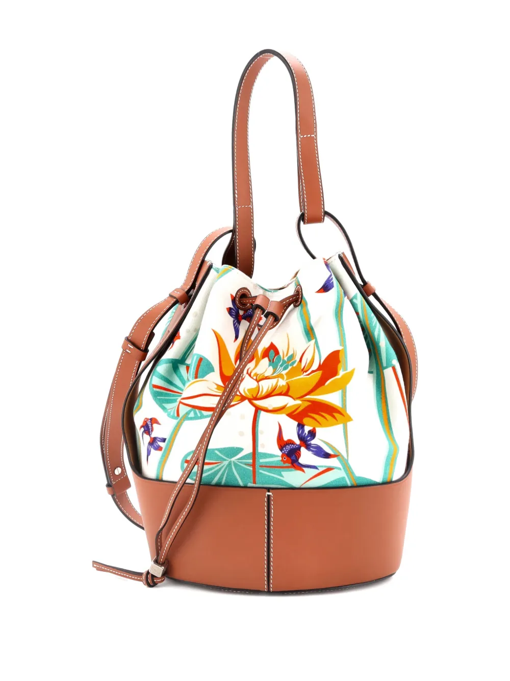 LOEWE Pre-owned Balloon Printed Canvas And Leather Medium Bucket Bag In Brown