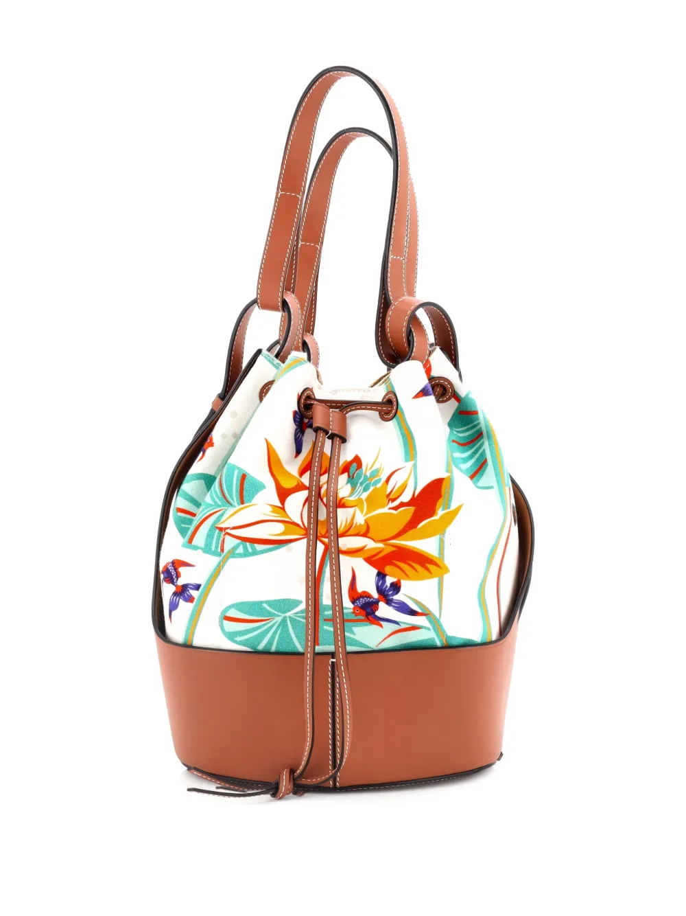 Loewe Pre-Owned Balloon Printed Canvas and Leather Medium bucket bag - Marrone