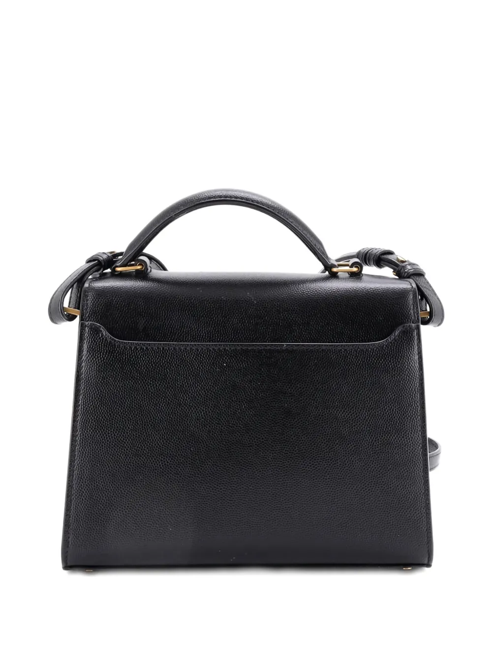 Pre-owned Saint Laurent Cassandra Top Handle Bag Leather Mini Shoulder Bag In Black