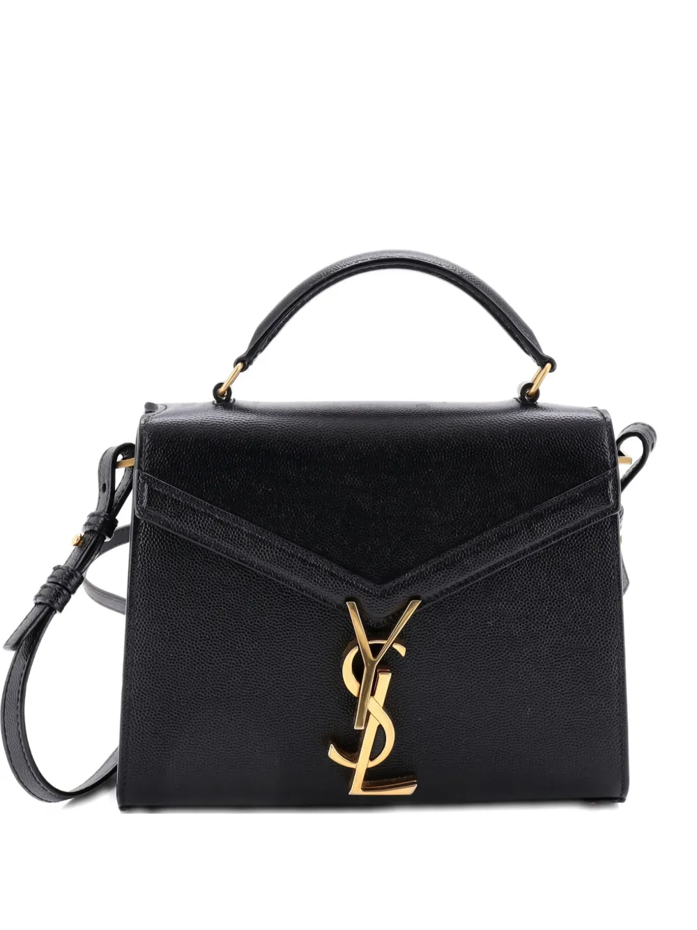 Pre-owned Saint Laurent Cassandra Top Handle Bag Leather Mini Shoulder Bag In Black