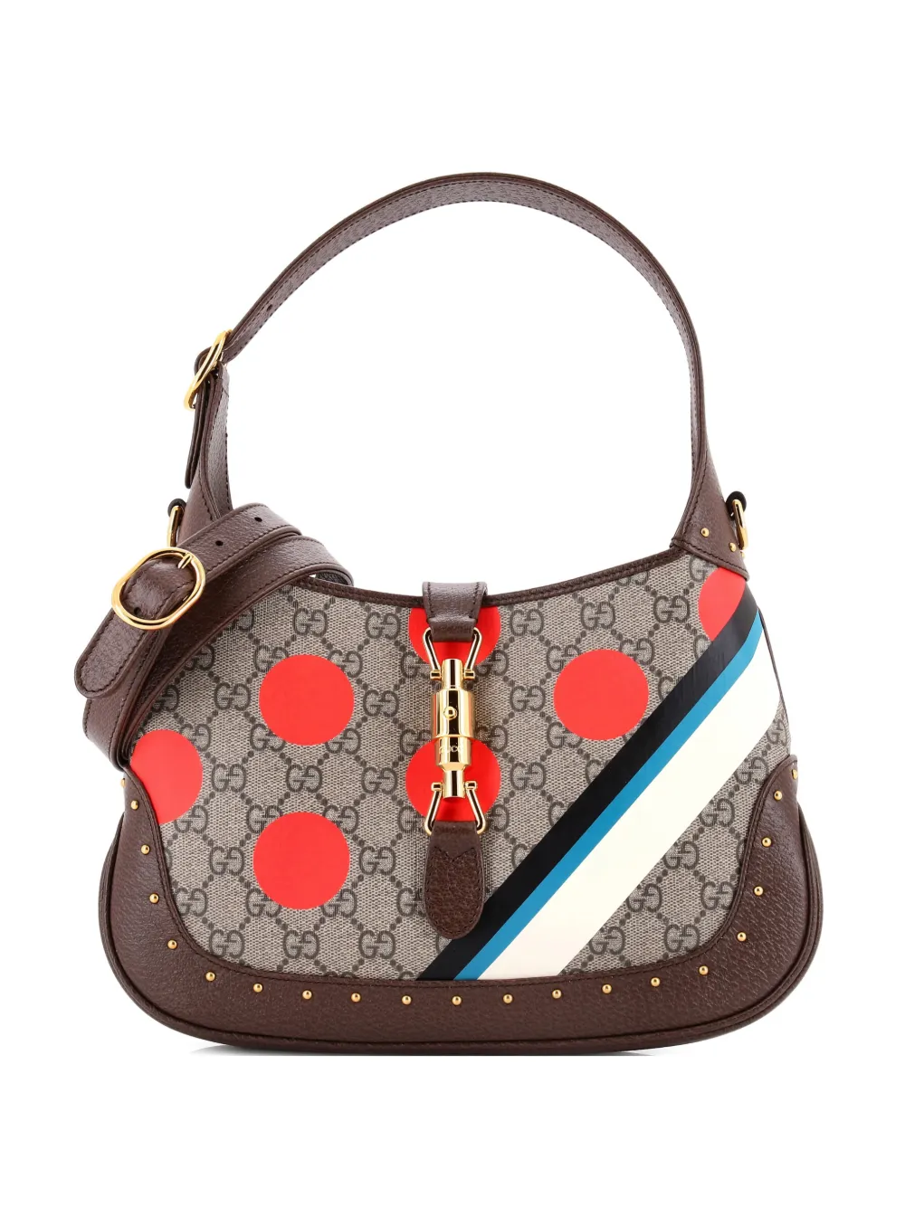 Gucci Pre-Owned Jackie 1961 Studded Printed GG Coated Canvas Small hobo bag - Marrone