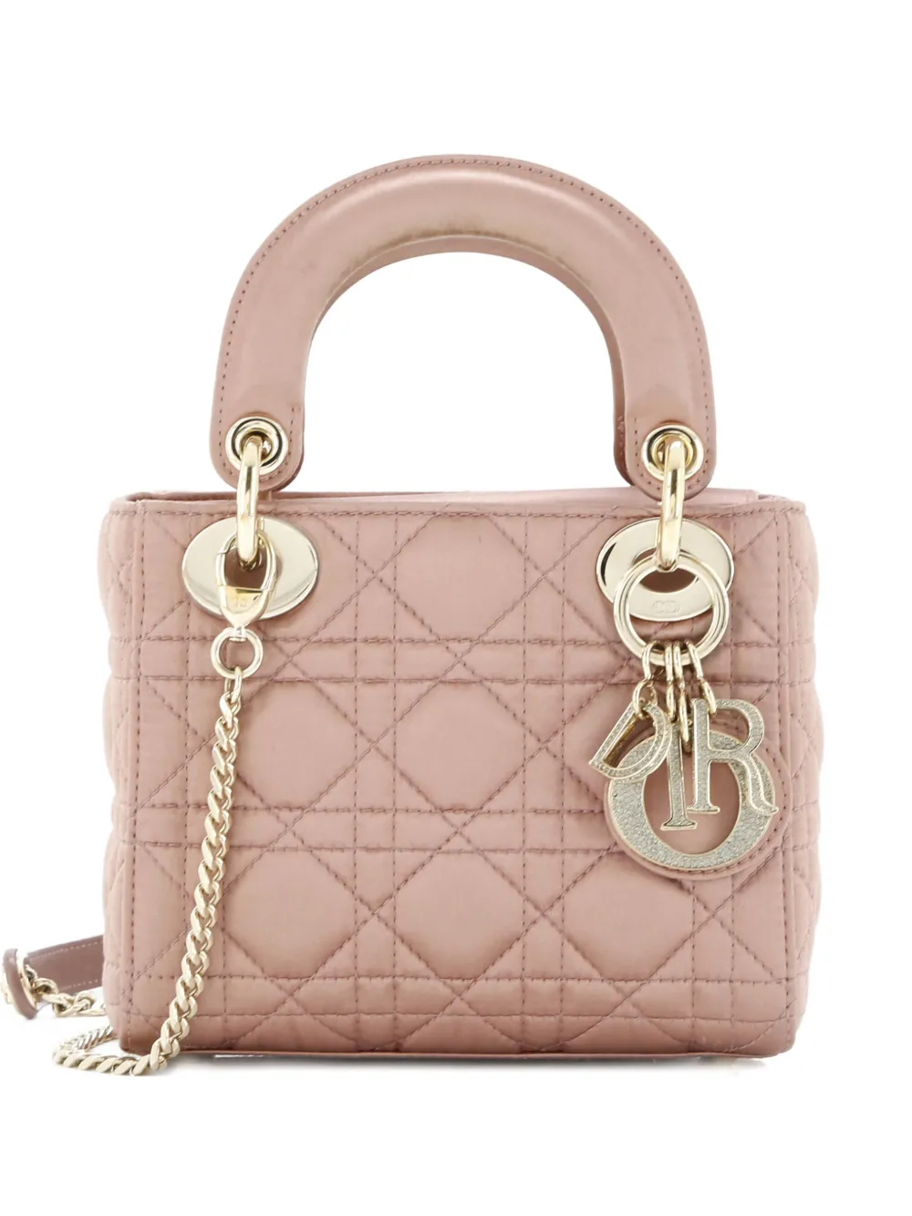 Pre-owned Dior Lady Chain Bag Cannage Quilt Iridescent Leather Mini Satchel In Neutral