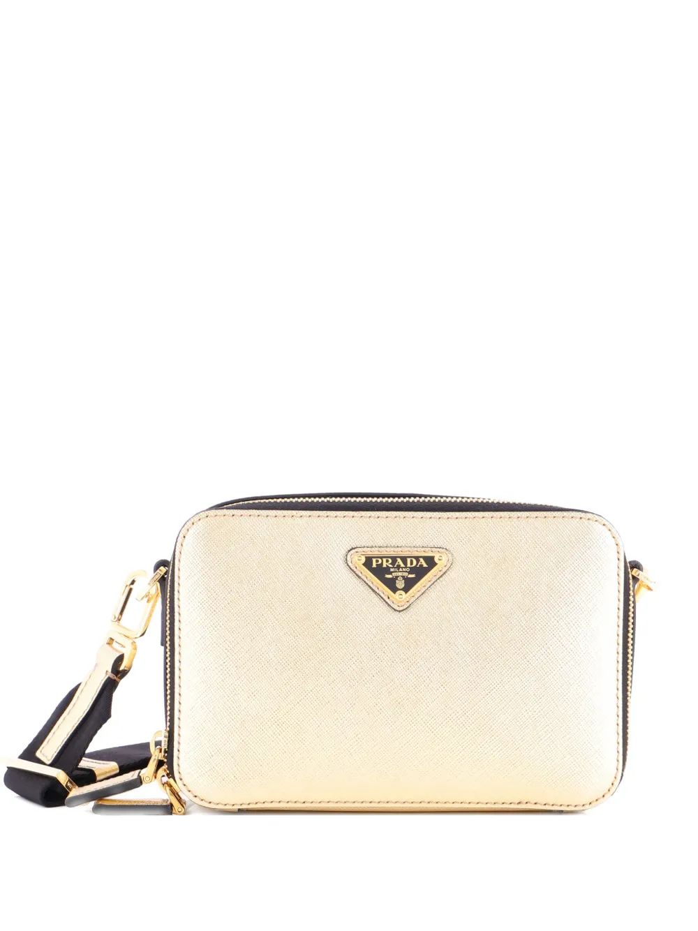 Pre-owned Prada Brique Camera Saffiano Leather Mini Crossbody Bag In Gold