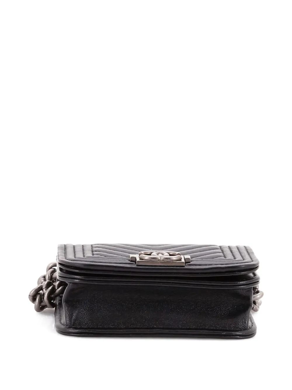 Pre-owned Chanel Boy Flap Chain Chevron Lambskin Belt Bag In Black