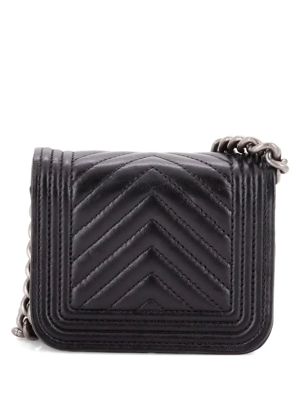 Pre-owned Chanel Boy Flap Chain Chevron Lambskin Belt Bag In Black