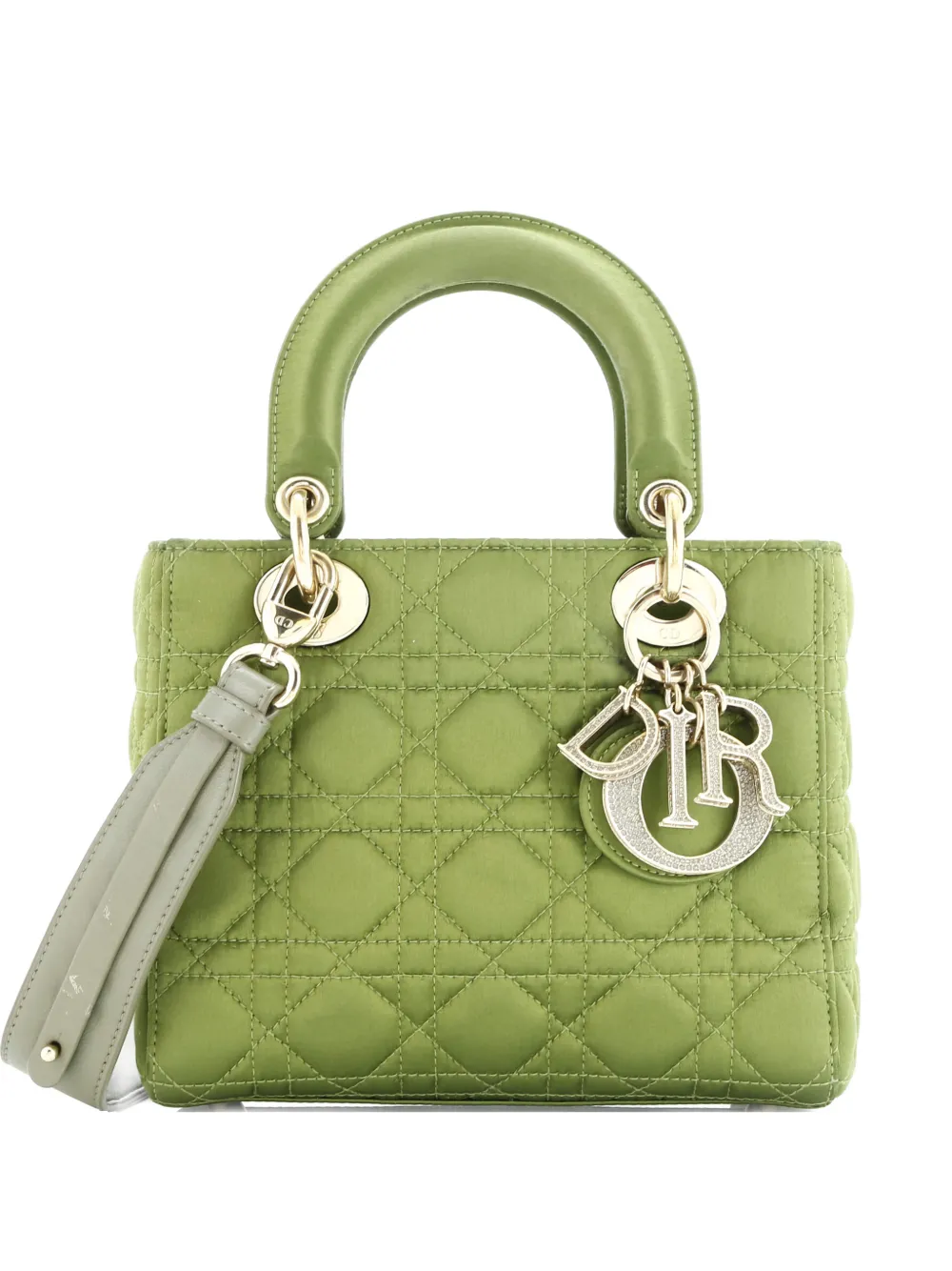 Christian Dior Pre-Owned My ABCDior Lady Dior Bag Cannage Quilt Satin with Crystal Charms crossbody bag - Verde