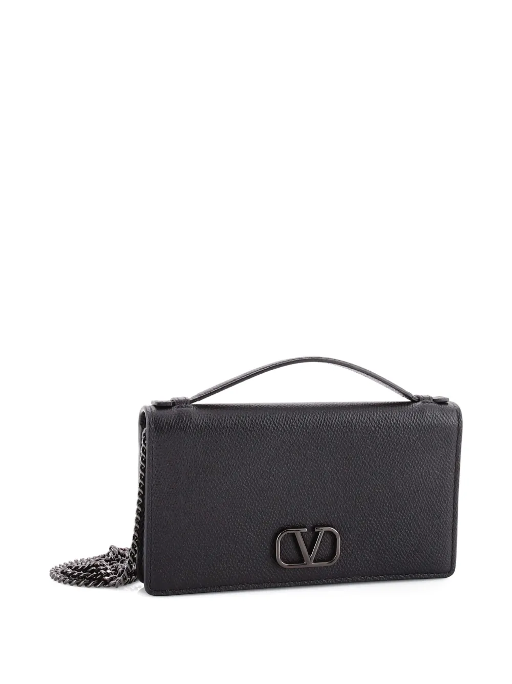 Pre-owned Valentino Garavani Vlogo Signature Wallet On Chain Leather Crossbody Bag In Black