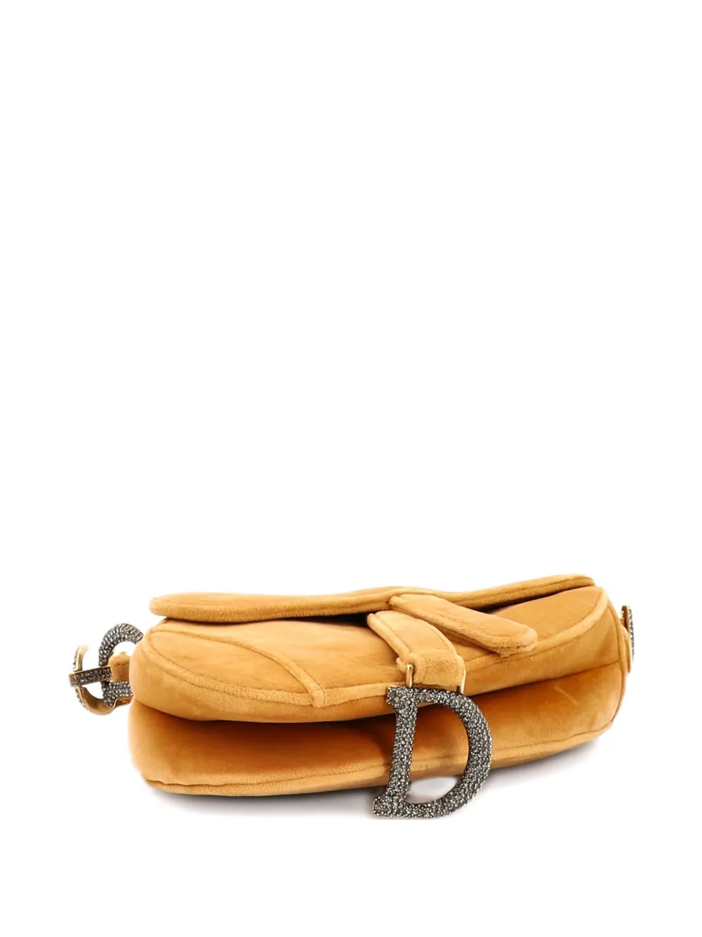 DIOR Pre-owned Saddle Handbag Velvet With Crystals Mini Shoulder Bag In Neutral