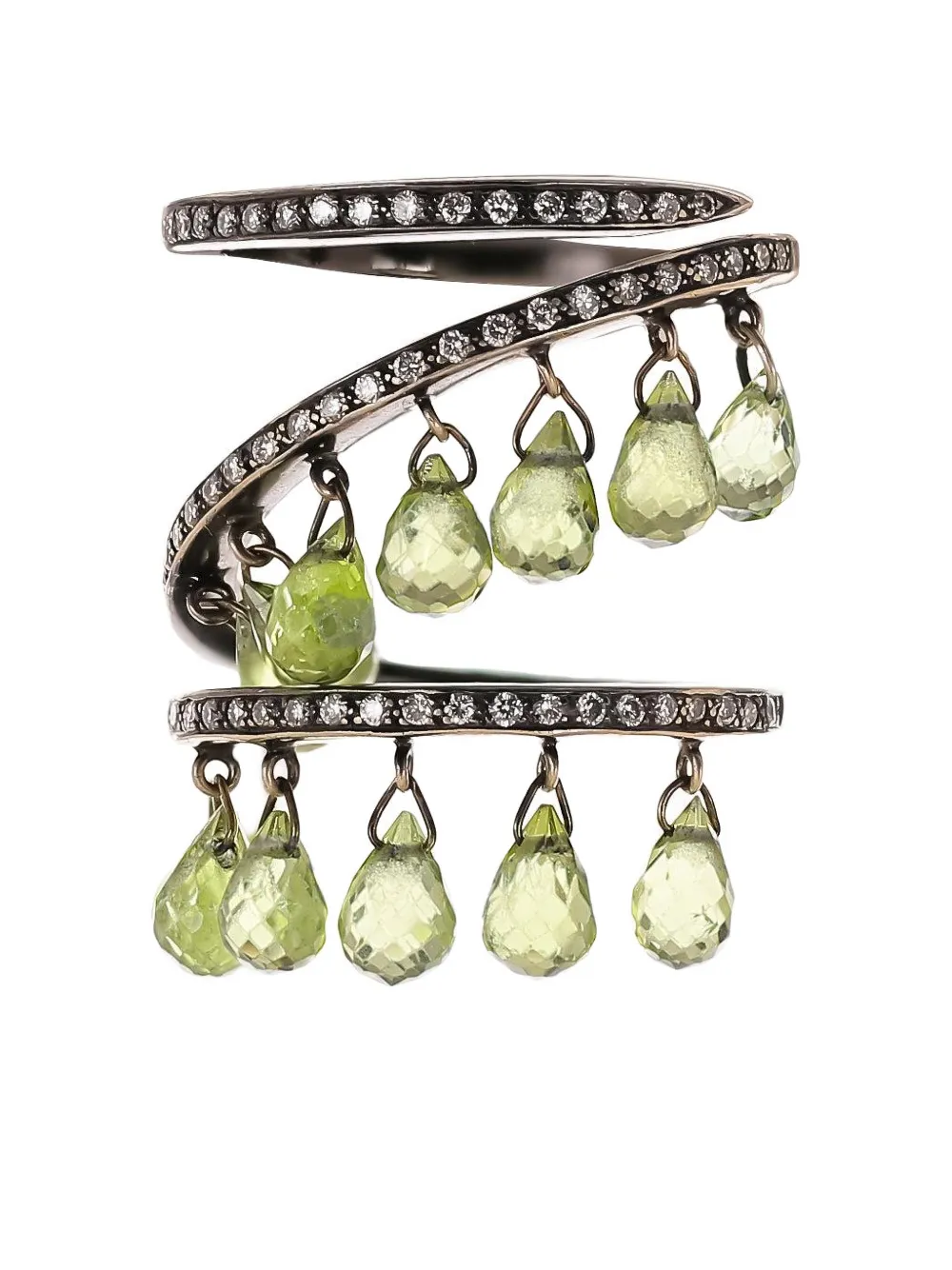 Piranesi black gold diamond and peridot drop-wrap ring - Nero