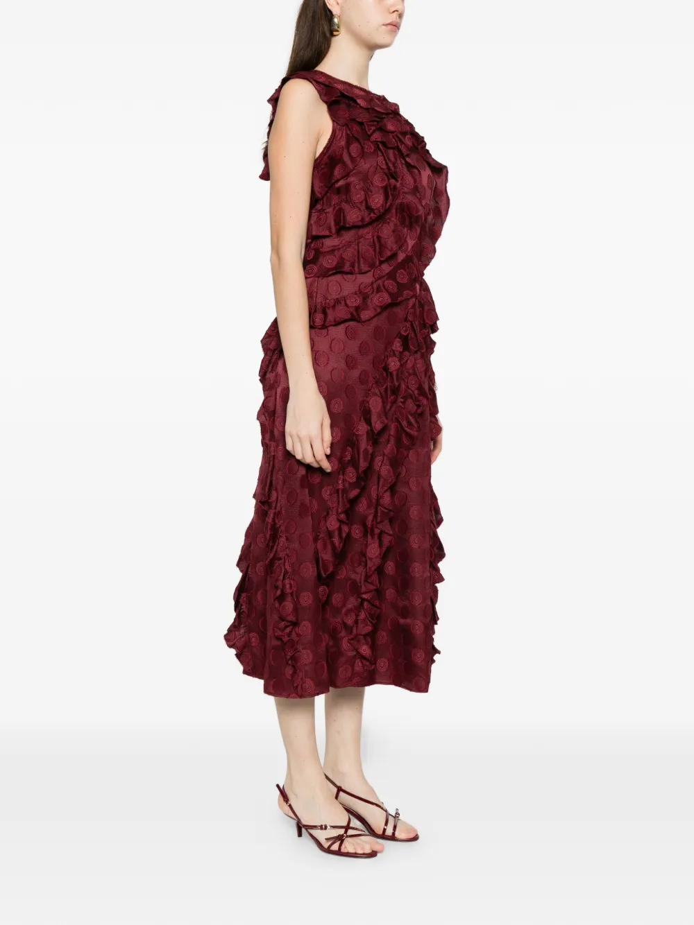 Ulla Johnson Kavita Cascading midi-jurk met ruches Rood