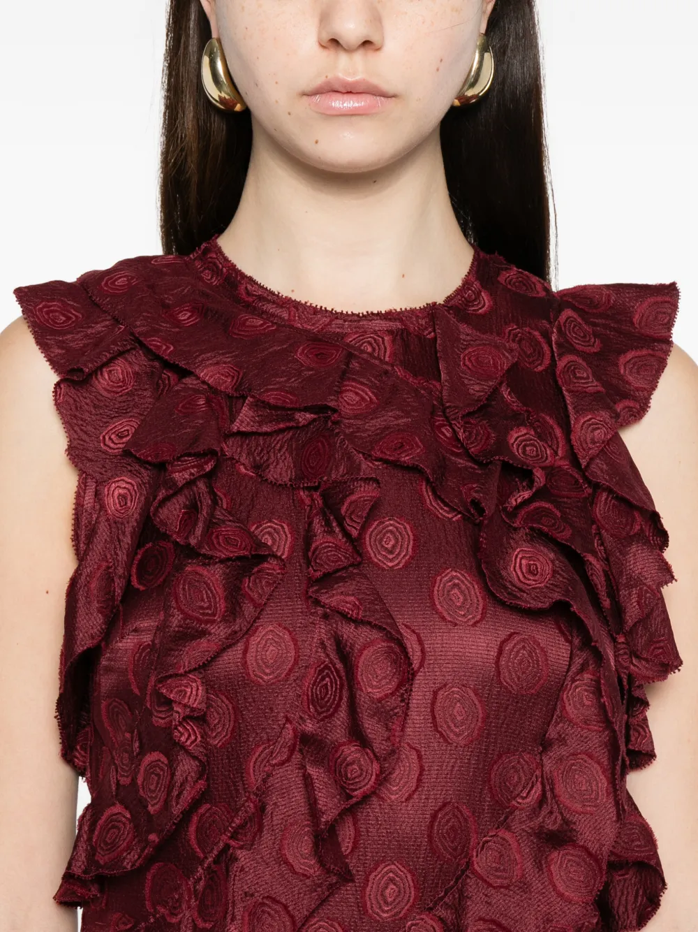Ulla Johnson Kavita Cascading midi-jurk met ruches Rood