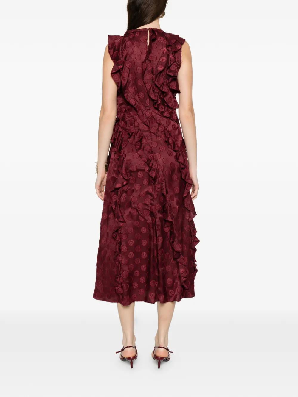 Ulla Johnson Kavita Cascading midi-jurk met ruches Rood