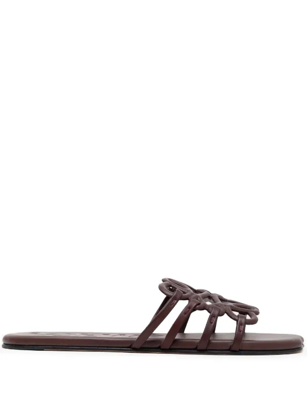 Loewe Petal Anagram Slides in Calfskin in Red