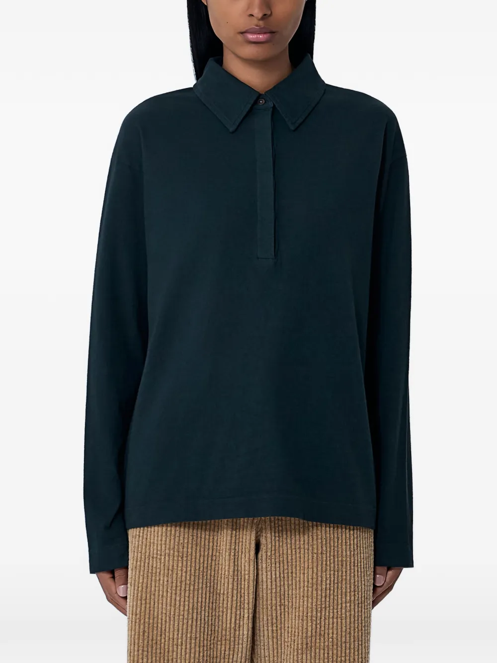 The Row Roddie long-sleeve buttoned polo shirt - Nero