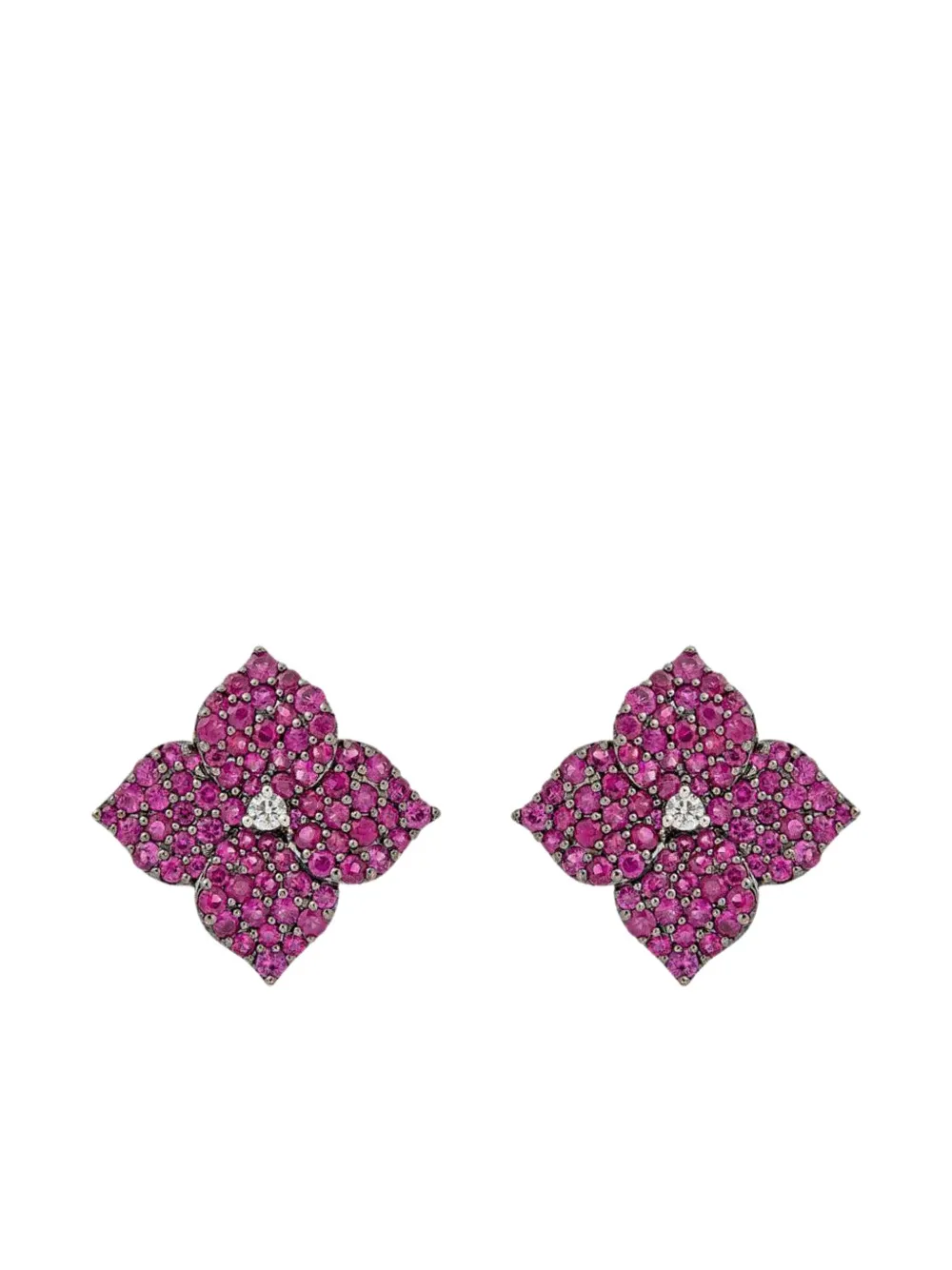 Piranesi 18K rose gold sapphire and diamond small flower earrings - Rosa