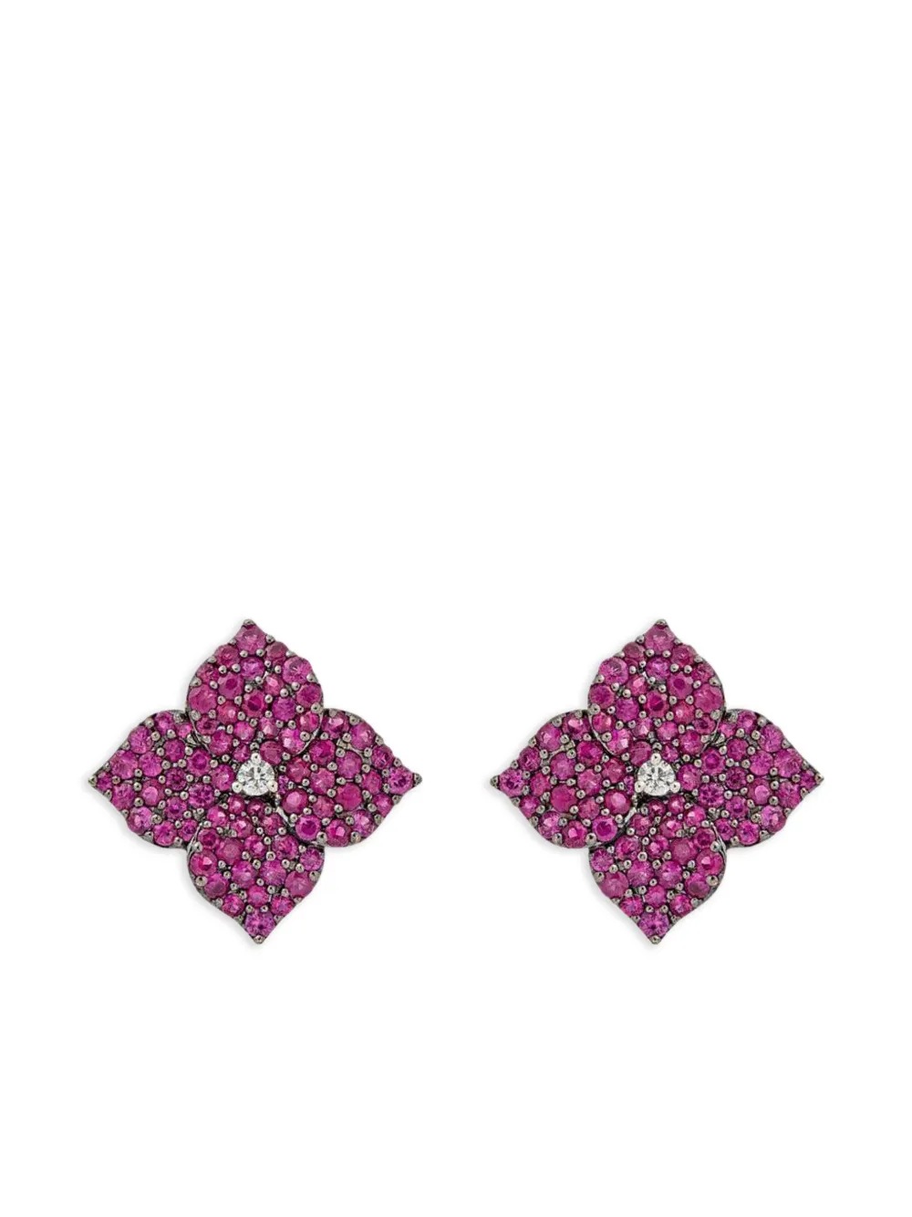Piranesi 18K rose gold sapphire and diamond small flower earrings - Rosa