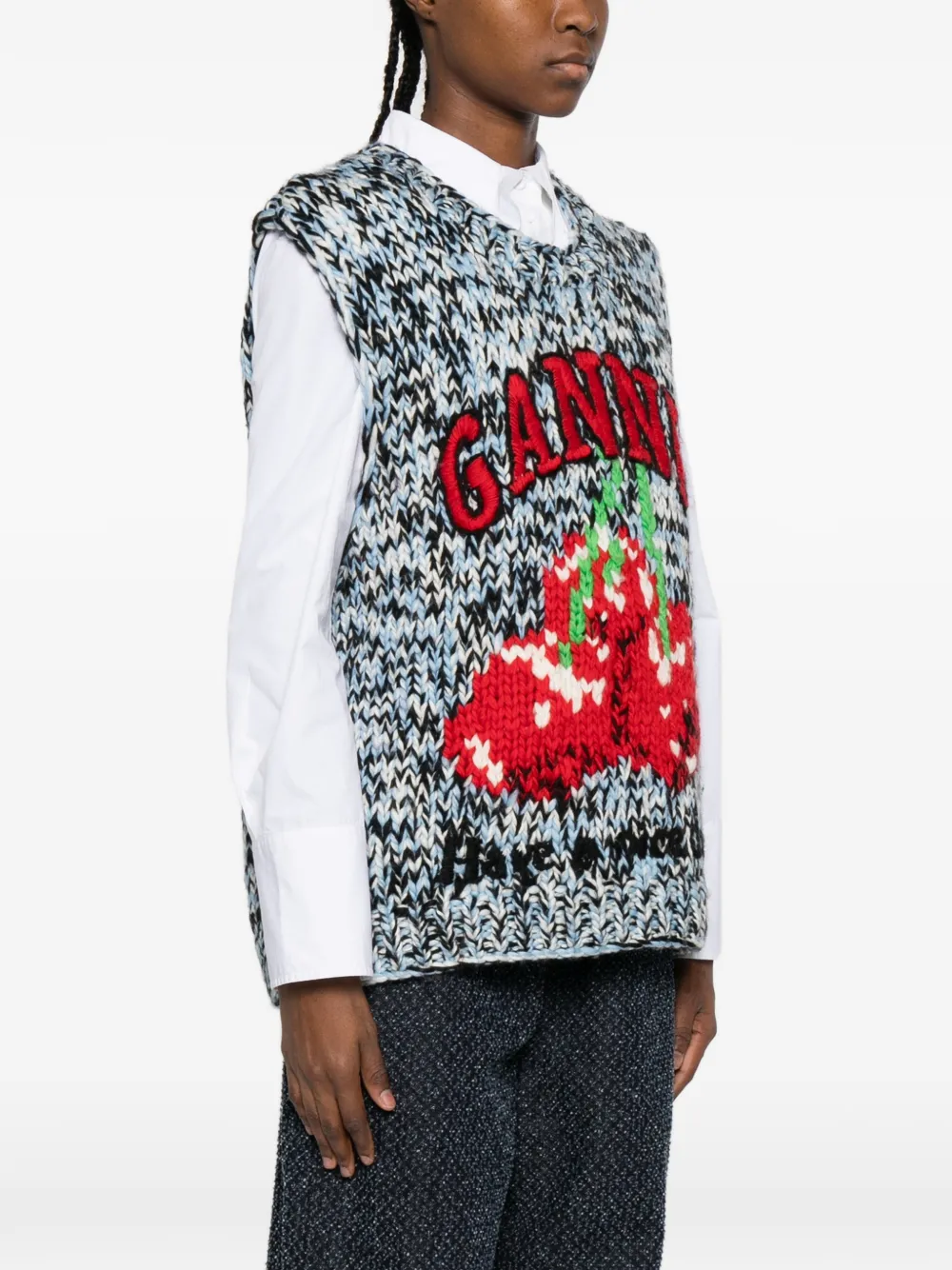  Ganni Patterned Knitted Vest - Blue 