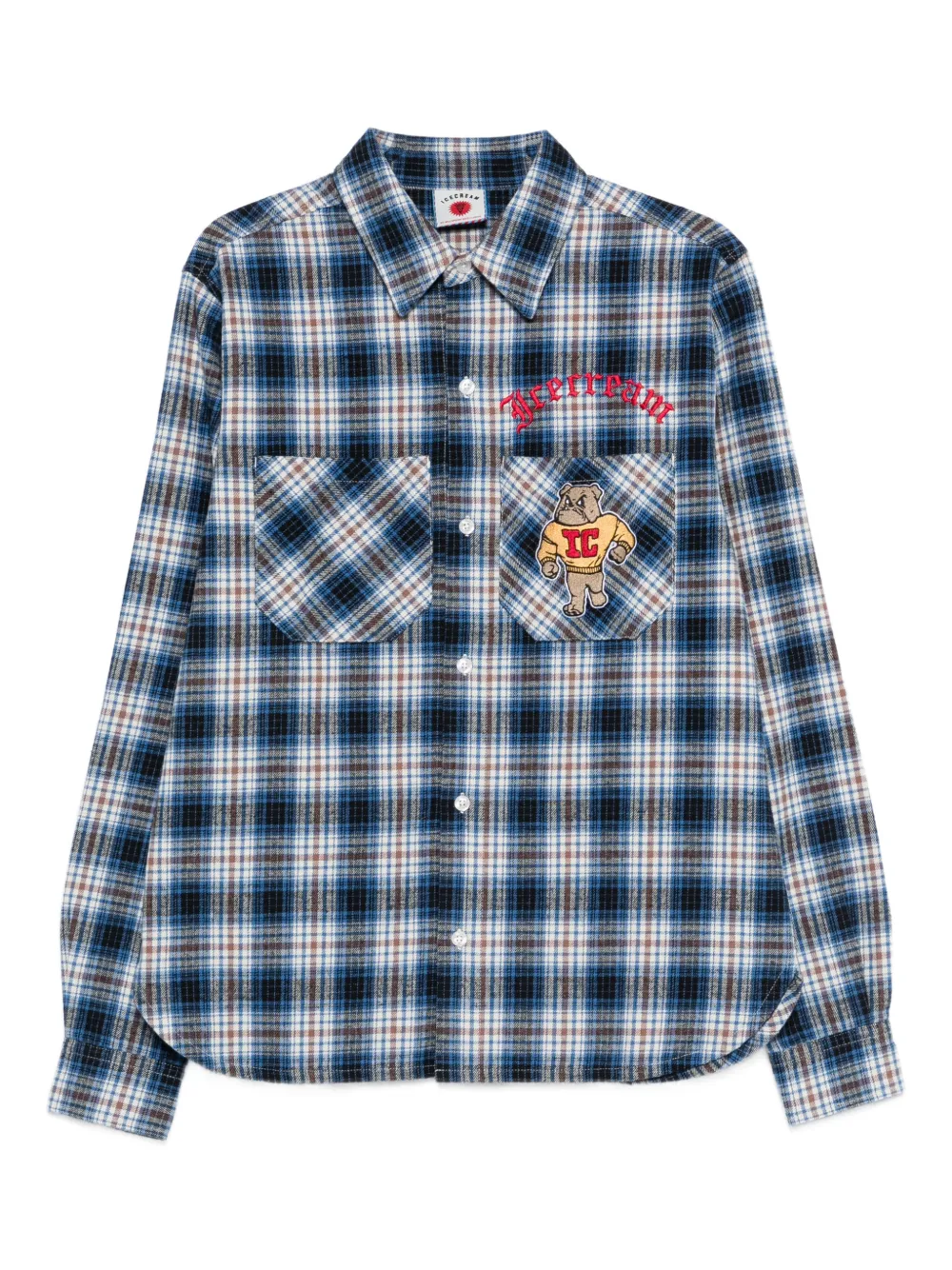 Icecream Check-pattern Logo-embroidered Shirt In Blue