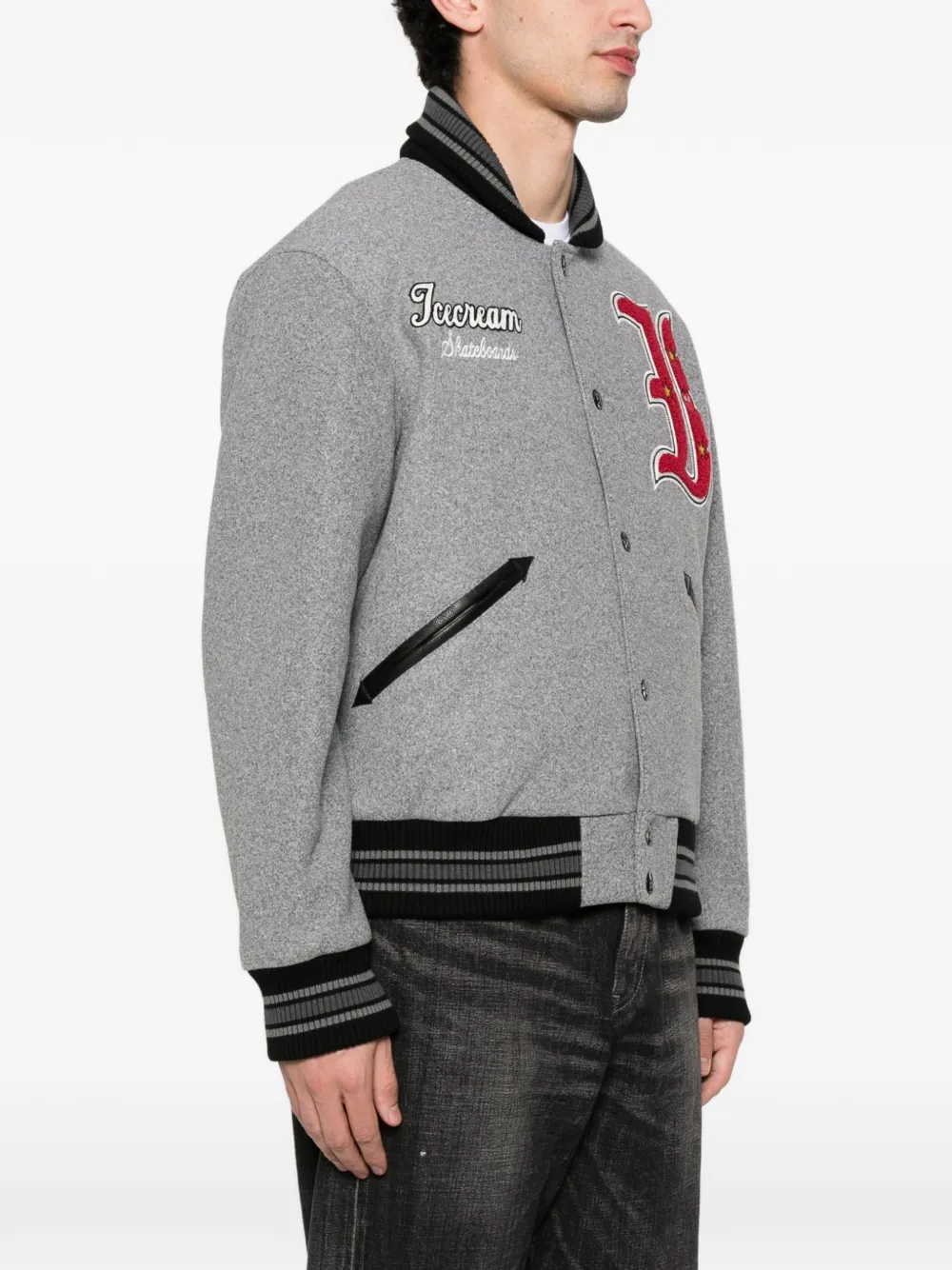  Icecream Logo-appliqué Button-up Bomber Jacket - Grey 