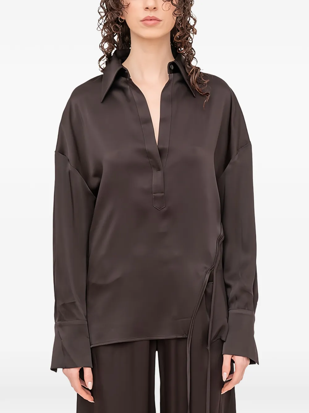 Andrea Ya'aqov V-neck Open-back Blouse In Brown