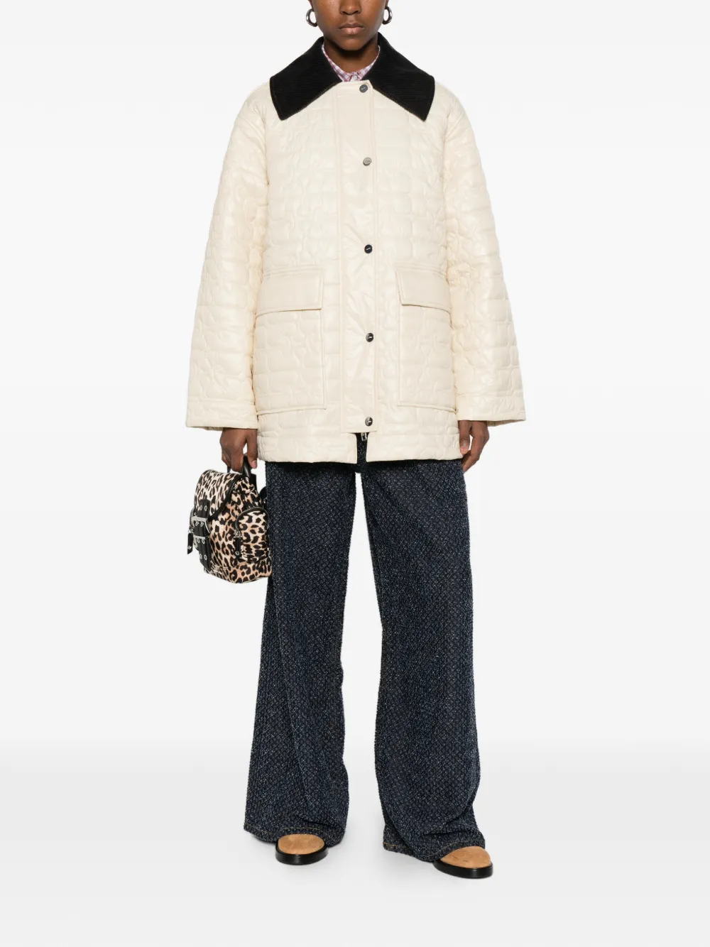 GANNI Jaqueta com gola em veludo cotelê | Jaqueta de matelassê | Image 2