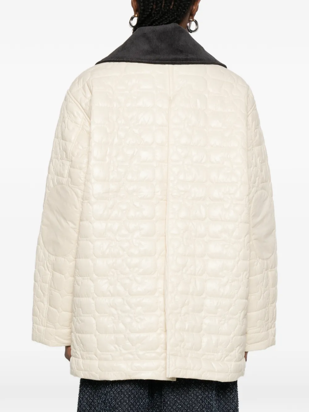 Corduroy-Collar Quilted Jacket