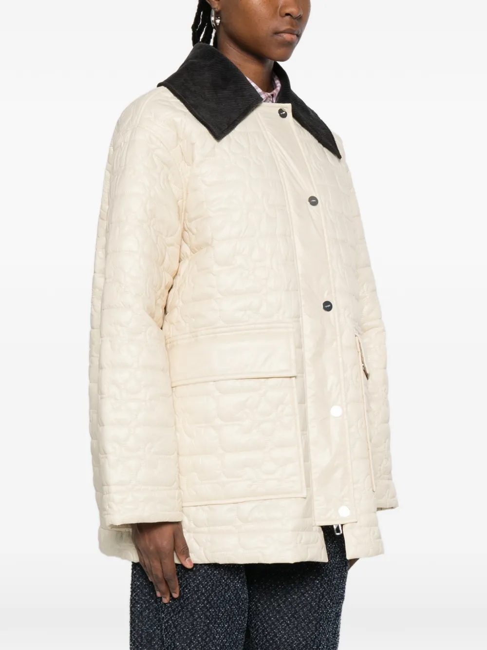 Corduroy-Collar Quilted Jacket
